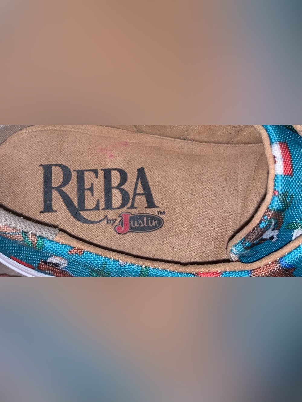 Reba by Justin Women’s Alice Cowgirl Turquoise Print Slip On Shoes Size 7M - Picture 7 of 9